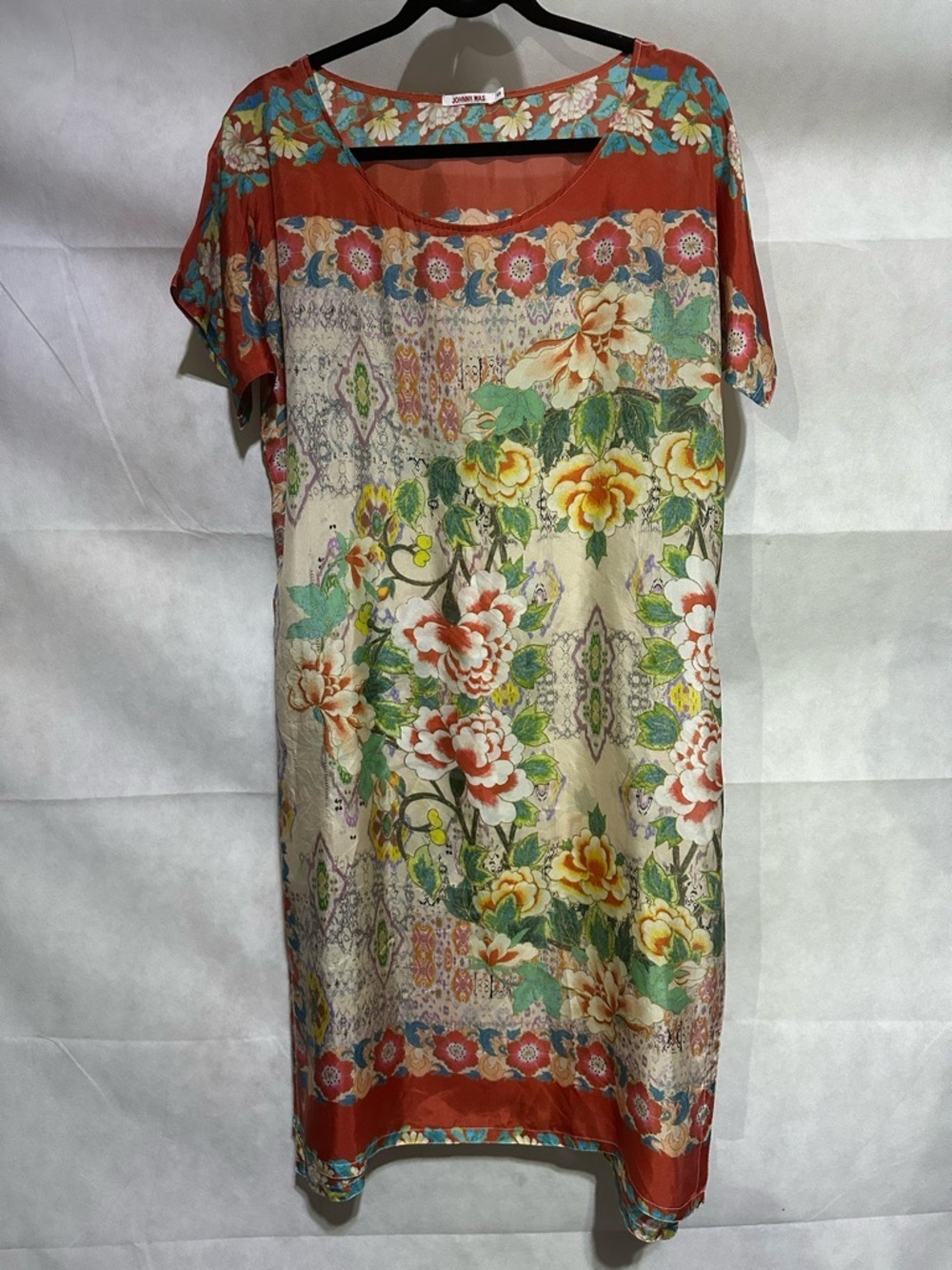 Johnny Was Ruru 100% Silk Tunic Dress Size Small Colorful Floral Asian Inspo EUC